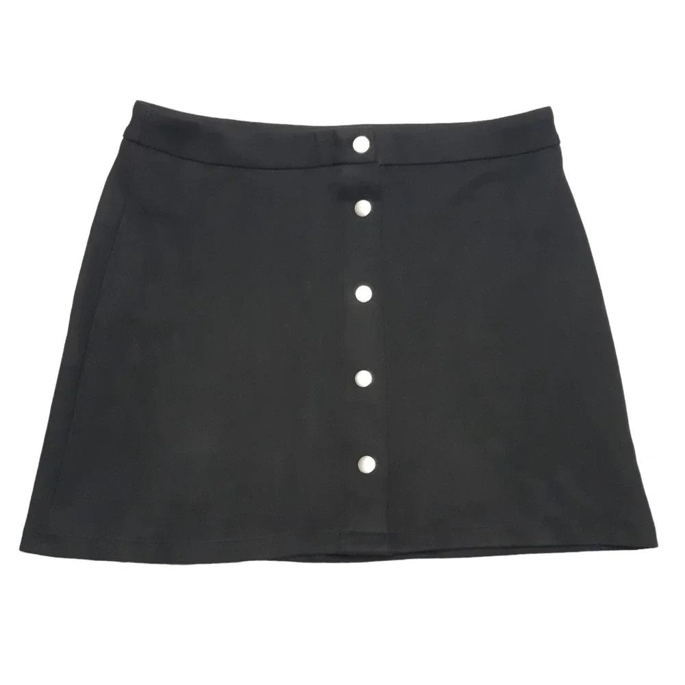 Missguided Mini Skirt Womens‎ 12 Black Button Front A-Line Minimalist Stretch